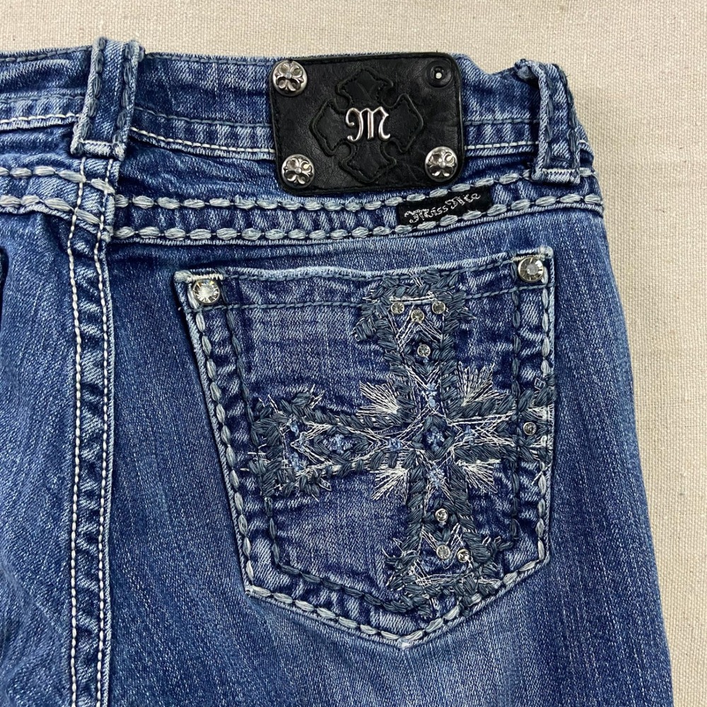 Miss Me Skinny Jeans Womens 30 Blue Cross Embroidered Rhinestone JP5159S